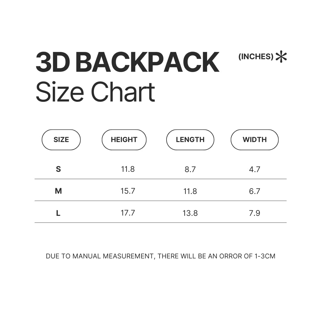 3D Backpack Size Chart - Toradora Store