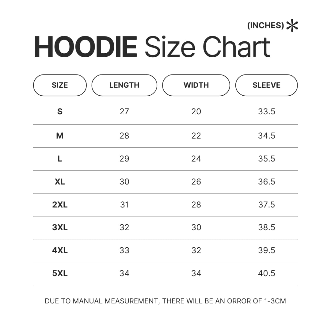 Hoodie Size Chart - Toradora Store