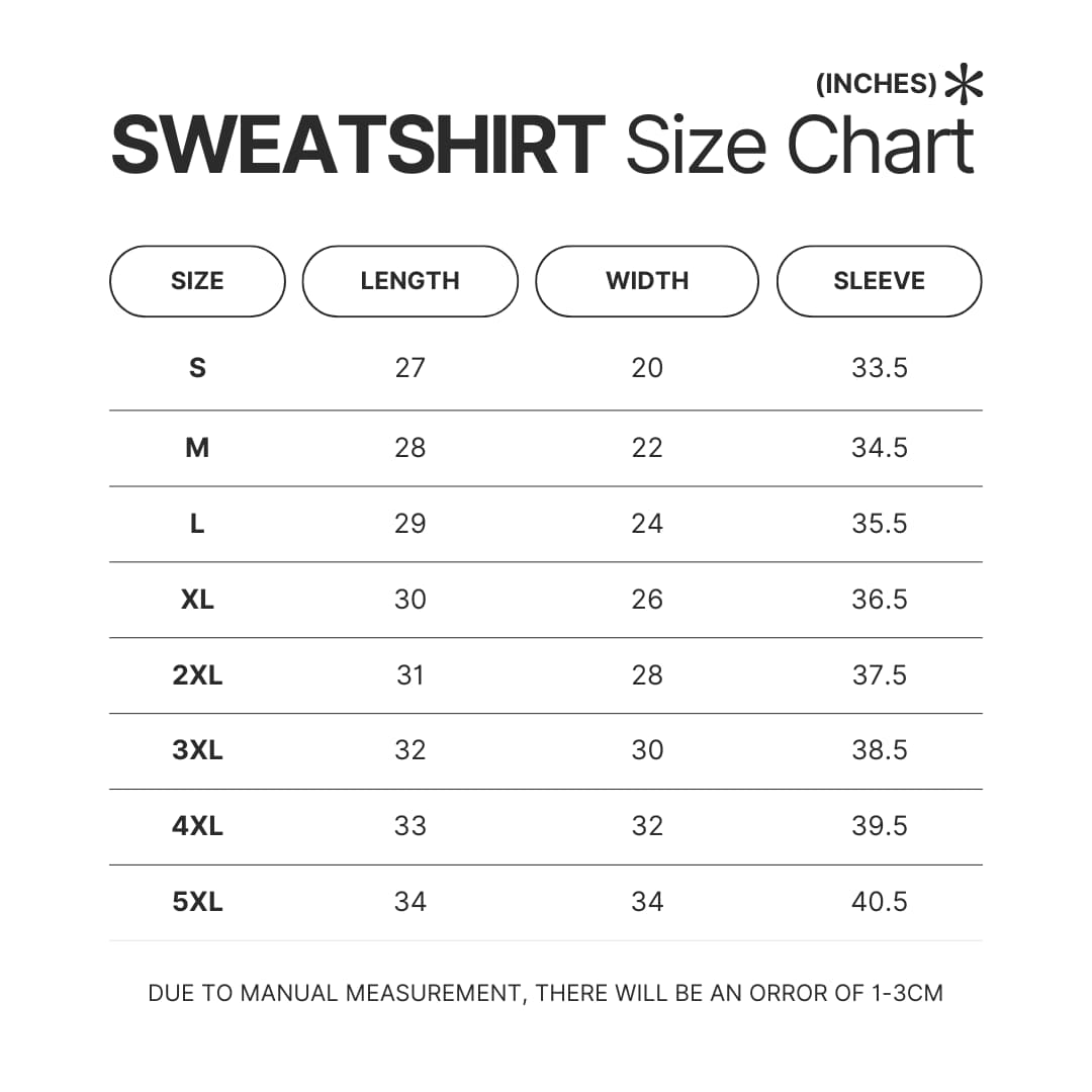 Sweatshirt Size Chart - Toradora Store